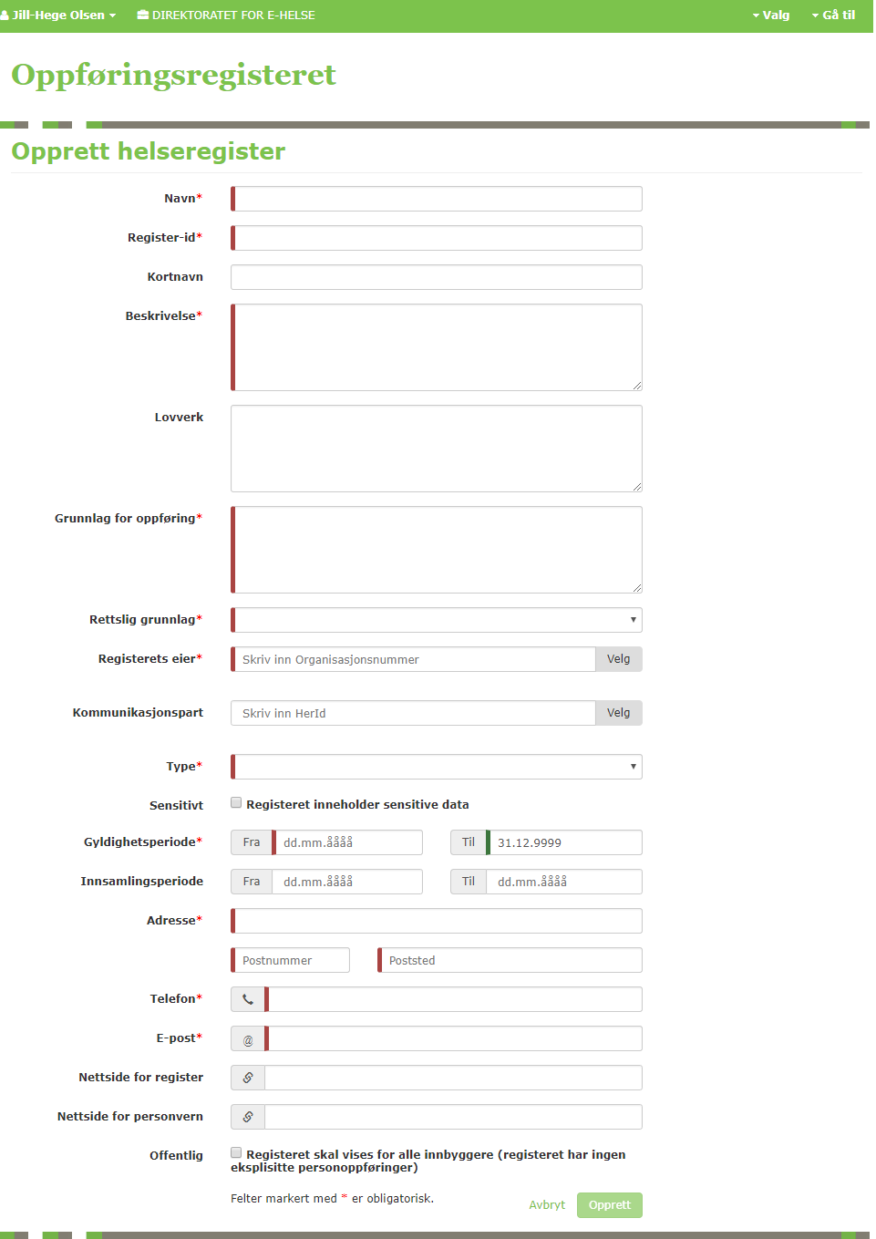 Info til Oppføringsregisteret